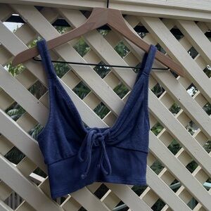 American Eagle Blue Tie-Front Crop Top